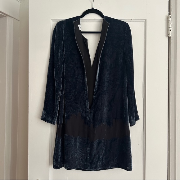 Derek Lam 10 Crosby Sapphire Velvet Devore Shift Long Sleeve Dress - Picture 9 of 12